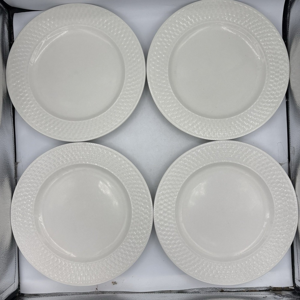 Oneida Dinner Plates Westerly Basket 10 7/8" White Stoneware Lot Set Of 4